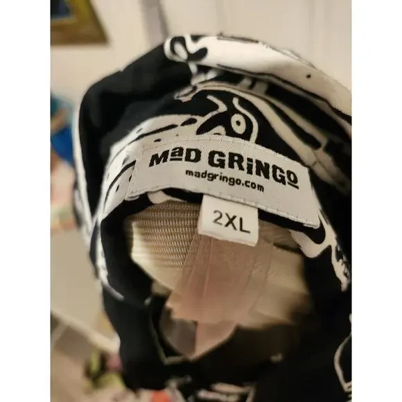 Vintage Mad Gringo Hawaiian Shirt Mens Size 2 XL Black White Button Up - Picture 9 of 9